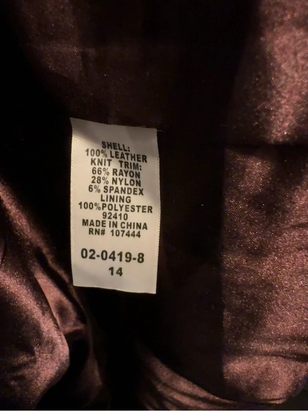 Jessica London Genuine Leather Moto Jacket Burgundy Plum Size 14 - Picture 5 of 5
